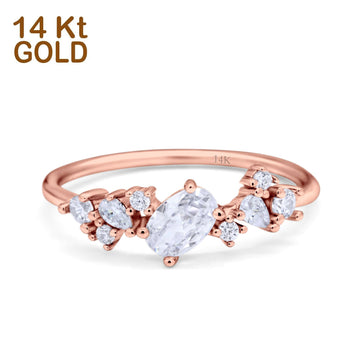 14K Rose Gold Art Deco Engagement Band Rings Oval Simulated CZ Size 7
